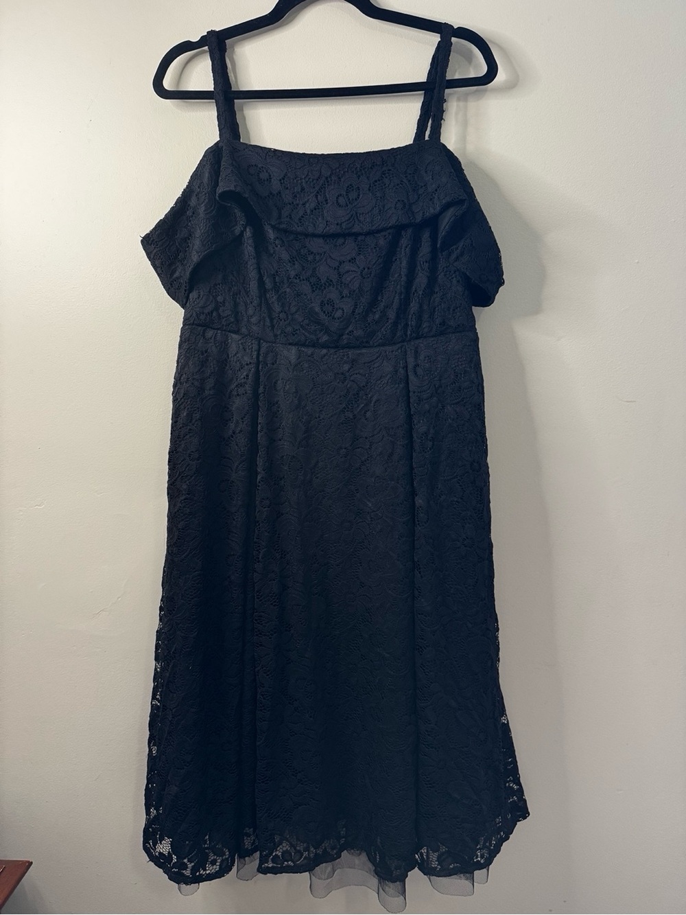 Torrid Black Lace Cold Shoulder Midi Dress Size 16 Ruffle Fit & Flare
